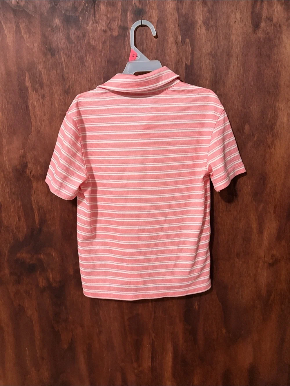 Old Navy Coral Pink and White Striped Polo Shirt